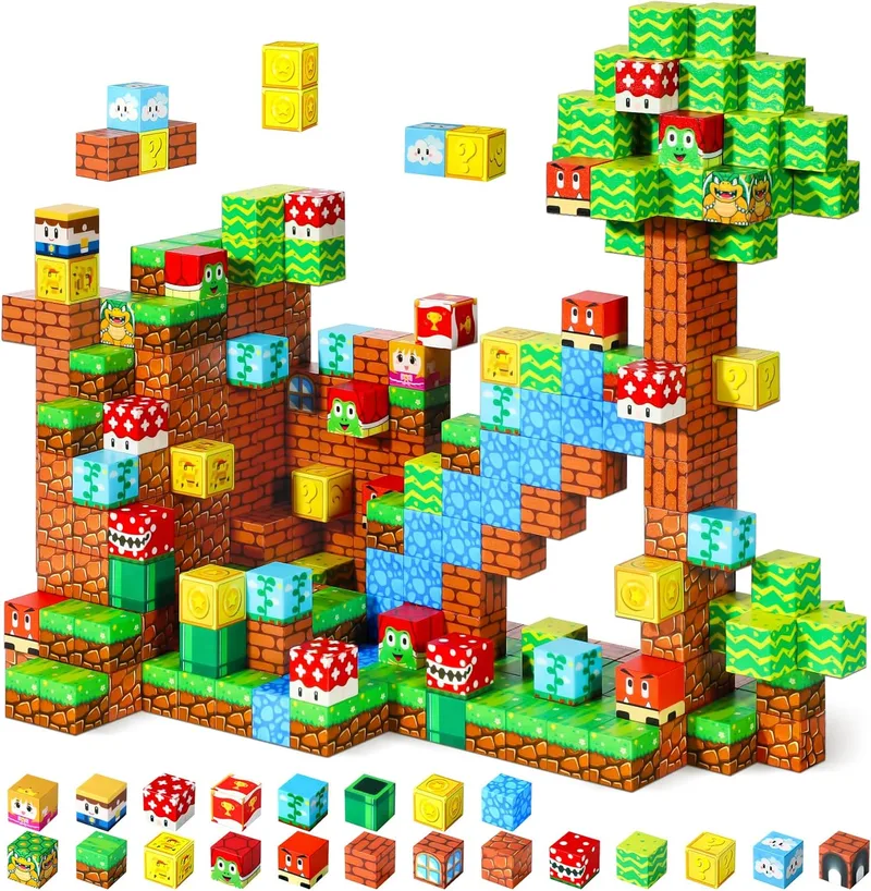 LUVTOY ▫️ Cubos magnéticos - Blocos de construção magnéticos para crianças - 108 peças magnéticas para crianças - Brinquedos para crianças de 3 4 5 6 7 8 9 10 anos