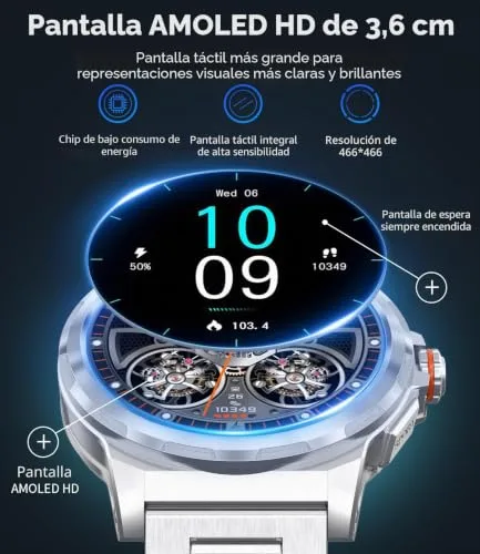 LIGEMI ▫️ Relógio inteligente para homem com 3 braceletes, ecrã HD AMOLED de 1,43", com chamadas Bluetooth, monitor de sono, resistência à água de 5 ATM e mais de 100 modos desportivos para Android e iOS 2