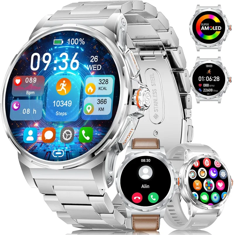 LIGEMI ▫️ Relógio inteligente para homem com 3 braceletes, ecrã HD AMOLED de 1,43", com chamadas Bluetooth, monitor de sono, resistência à água de 5 ATM e mais de 100 modos desportivos para Android e iOS