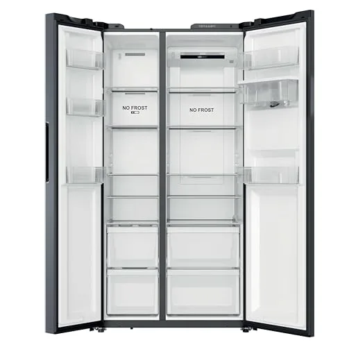 CANDY ▫️ CNSQ2T918EWX, Frigorífico Side by Side, Largura 91 cm, Capacidade 523 L, Motor Inverter, No Frost total, Dispensador de água, 2 gavetas para legumes, controlo digital interno, iluminação LED, 37 dB, aço inoxidável 2