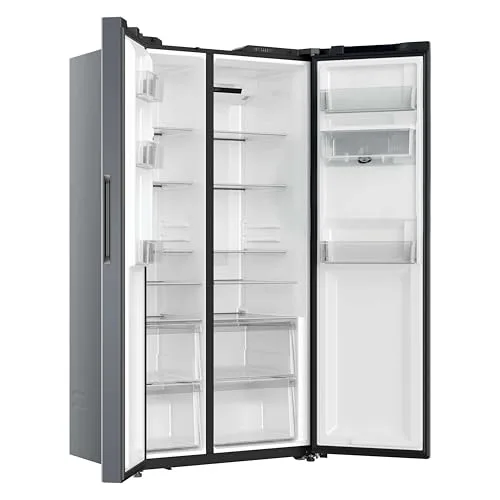 CANDY ▫️ CNSQ2T918EWX, Frigorífico Side by Side, Largura 91 cm, Capacidade 523 L, Motor Inverter, No Frost total, Dispensador de água, 2 gavetas para legumes, controlo digital interno, iluminação LED, 37 dB, aço inoxidável 3