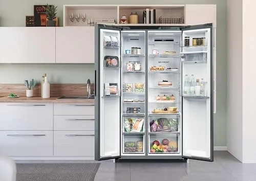 CANDY ▫️ CNSQ2T918EWX, Frigorífico Side by Side, Largura 91 cm, Capacidade 523 L, Motor Inverter, No Frost total, Dispensador de água, 2 gavetas para legumes, controlo digital interno, iluminação LED, 37 dB, aço inoxidável 6