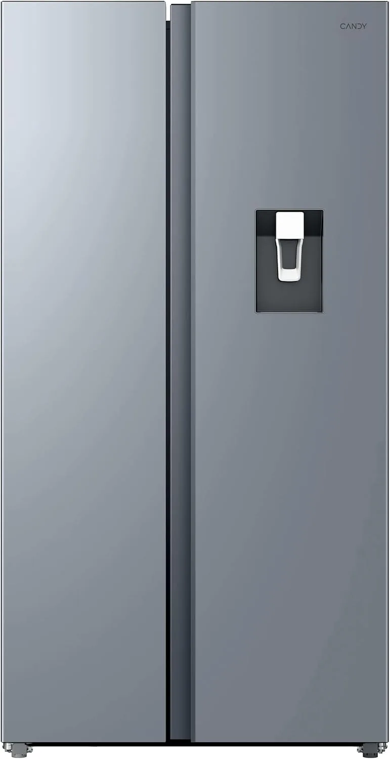 CANDY ▫️ CNSQ2T918EWX, Frigorífico Side by Side, Largura 91 cm, Capacidade 523 L, Motor Inverter, No Frost total, Dispensador de água, 2 gavetas para legumes, controlo digital interno, iluminação LED, 37 dB, aço inoxidável