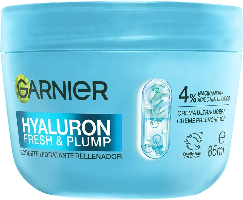 Garnier ▫️ Hyaluron Fresh & Plump Creme Sorbet Repositor Hidratante - 4% [Niacinamida + Ácido Hialurónico] - Cruelty Free International e vegan - 85ml