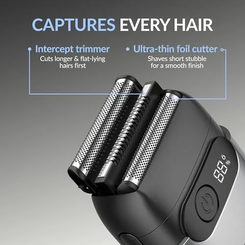 BARBERBOSS ▫️ Máquina de barbear com lâminas para homem, Máquina de barbear elétrica compacta, Lâminas flutuantes em aço inoxidável, Máquina de barbear elétrica compacta para homem, QR-2752 (Cinza metálico) 4