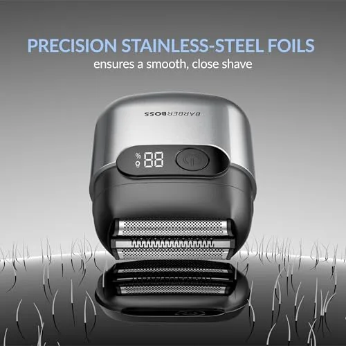 BARBERBOSS ▫️ Máquina de barbear com lâminas para homem, Máquina de barbear elétrica compacta, Lâminas flutuantes em aço inoxidável, Máquina de barbear elétrica compacta para homem, QR-2752 (Cinza metálico) 5