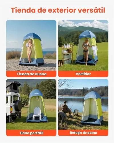 VEVOR ▫️ Tenda de Campismo de 1 quarto, com duche e casa de banho, estacas, cordas, saco de transporte e poste de aço, tecido Oxford 200D, para campismo, praia e pesca, verde, 1397 x 1397 x 2184 mm 6