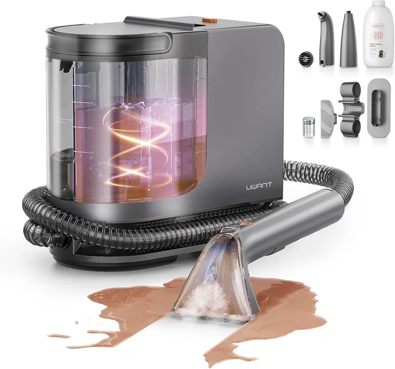 uwant ▫️ B400 Máquina de limpeza de estofos com sistema de vapor e água quente, sucção potente de 18kPa, máquina de limpeza portátil com 4 ferramentas de limpeza e solução incluída, para sofás Conjunto de 1