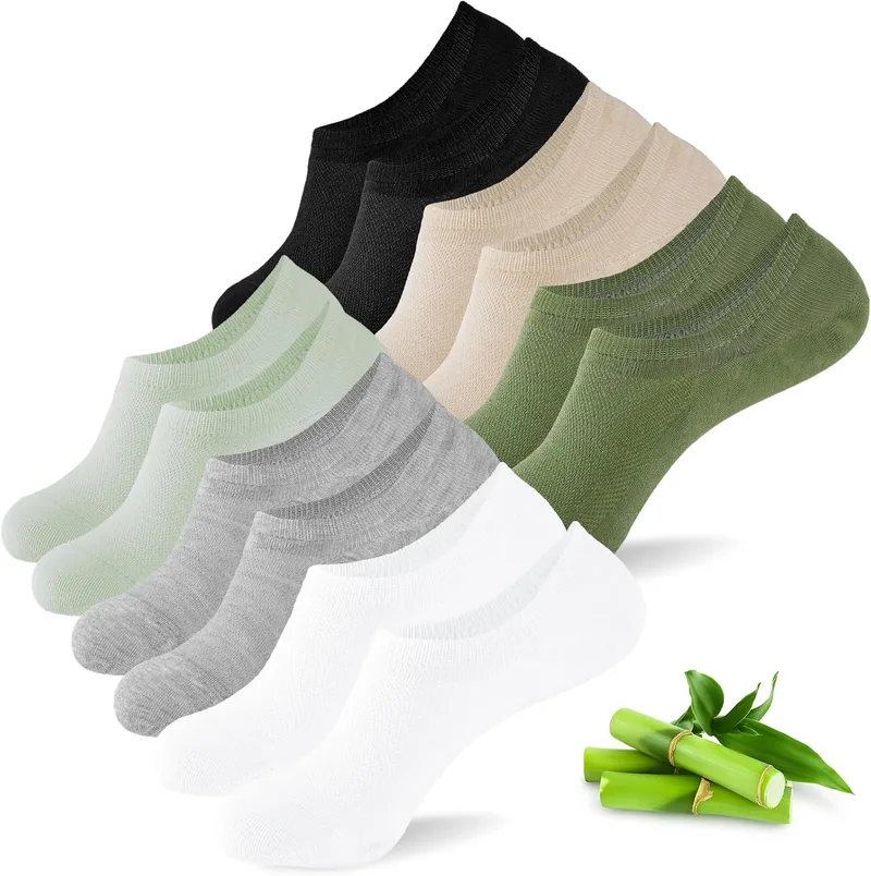 inaWarm ▫️ Meias de bambu para mulher, tamanhos 39-42 e 35-38, respiráveis, meias invisíveis com silicone antiderrapante, 6 pares