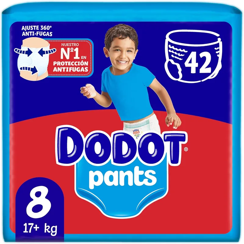 DODOT ▫️ Fraldas Bebé Pants, Tamanho 8, +17 kg, 42 fraldas, fraldas-calcinha com ajuste de 360° anti-fugas