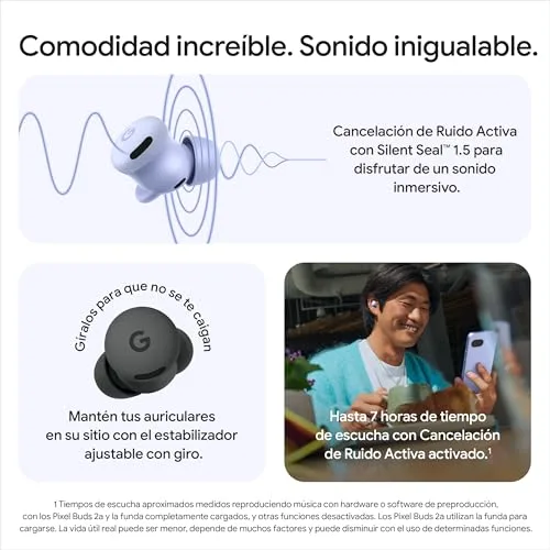 Google ▫️ Pixel Buds 2a - Auriculares intra-auriculares sem fios com cancelamento ativo de ruído - Leves e confortáveis - Resistentes à água - Compatíveis com Bluetooth - Cinza Névoa 4