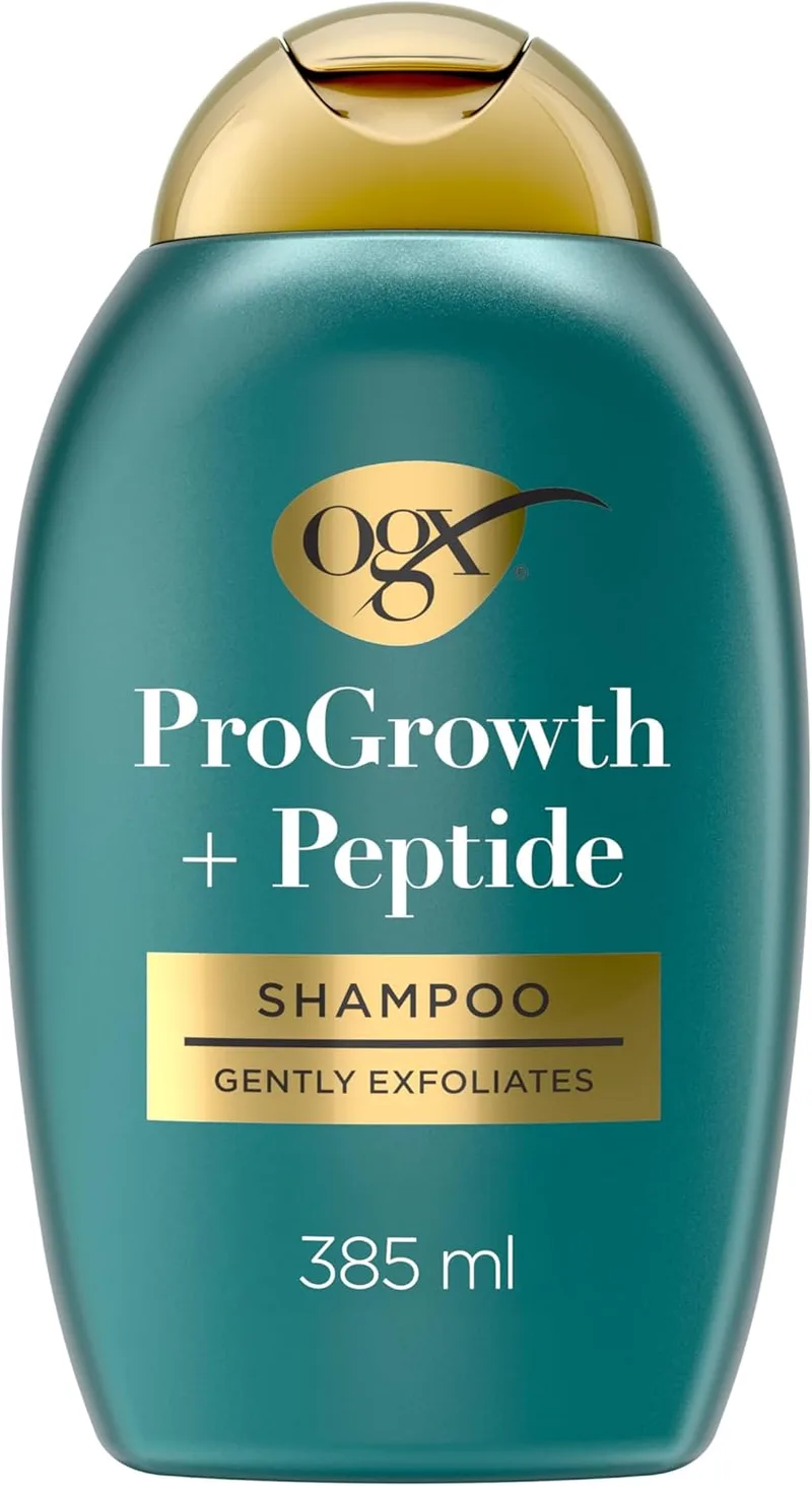 OGX ▫️ ProGrowth + Peptide Clarifying Shampoo (1x385 ml), esfoliante para o couro cabeludo com 1,5% de ácido mandélico, champô clarificante que elimina os resíduos e reduz a queda de cabelo, para cabelos finos ou enfraquecidos.