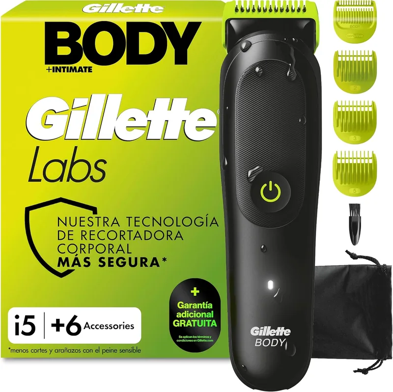 Gillette ▫️ Labs i5 Body + Intimate - Máquina de barbear corporal, 6 acessórios, preta