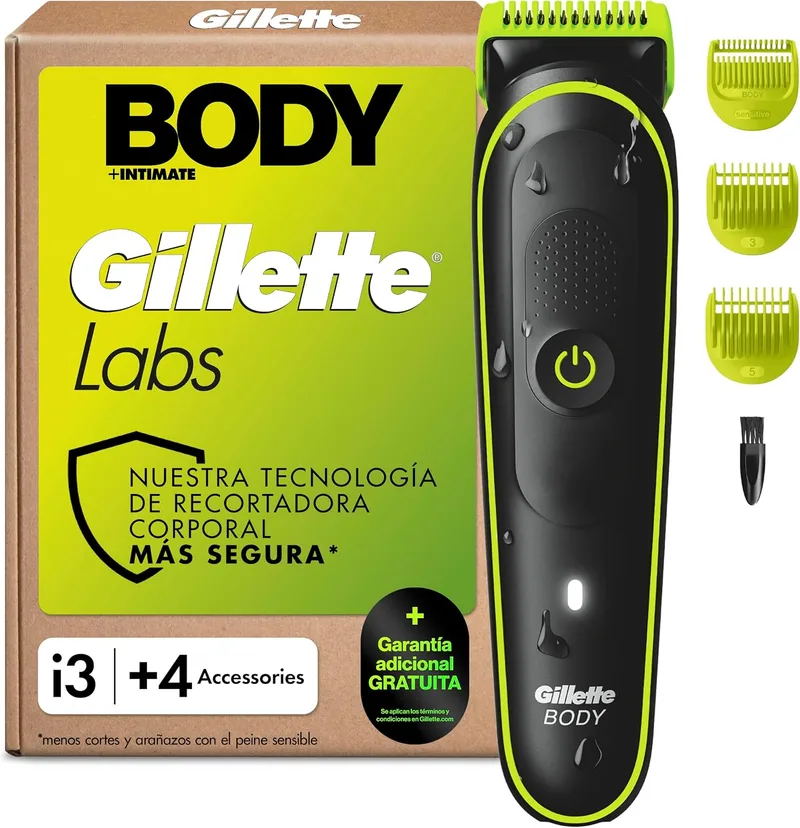 Gillette ▫️ Labs i3 Body + Intimate – Máquina de barbear corporal, 4 acessórios, preta