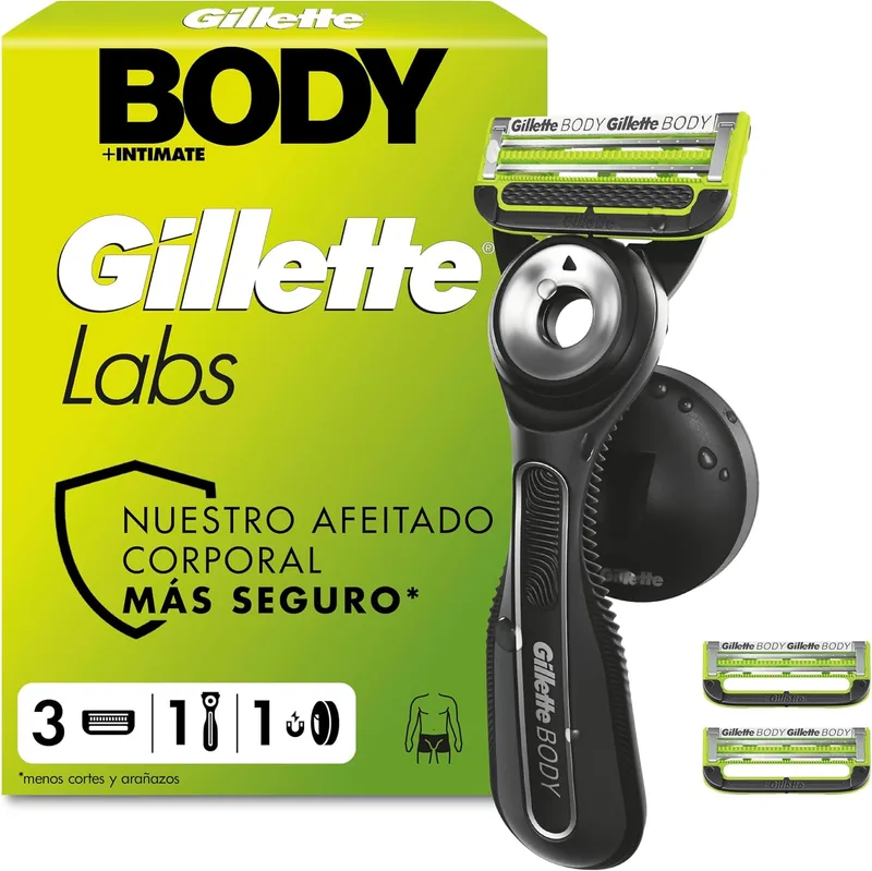 Gillette ▫️ Labs Body + Intimate – Máquina de barbear para o corpo masculino, 3 lâminas de substituição