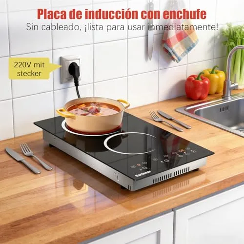Karinear ▫️ Placa Vitrocerâmica Portátil de 2 Fogo com Tomada, 3000 W 4