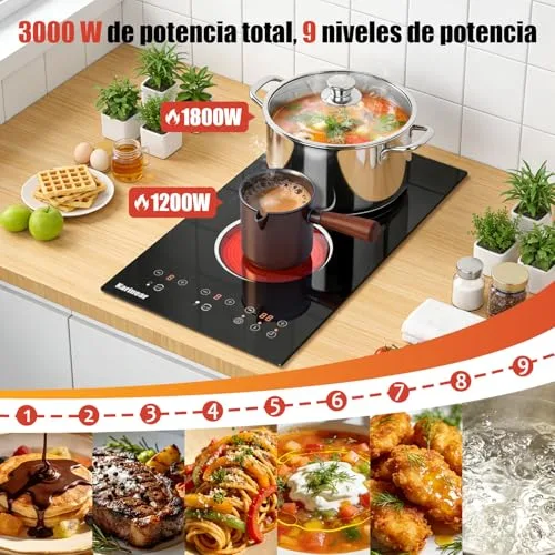 Karinear ▫️ Placa Vitrocerâmica Portátil de 2 Fogo com Tomada, 3000 W 5
