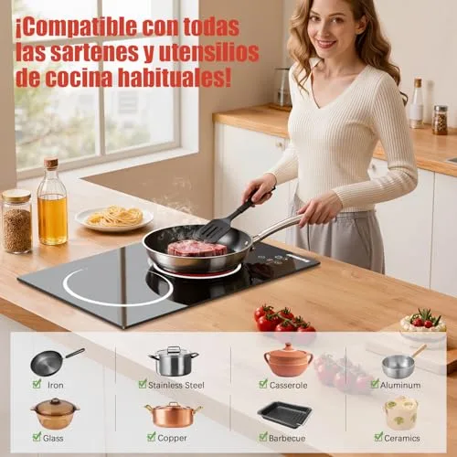 Karinear ▫️ Placa Vitrocerâmica Portátil de 2 Fogo com Tomada, 3000 W 7