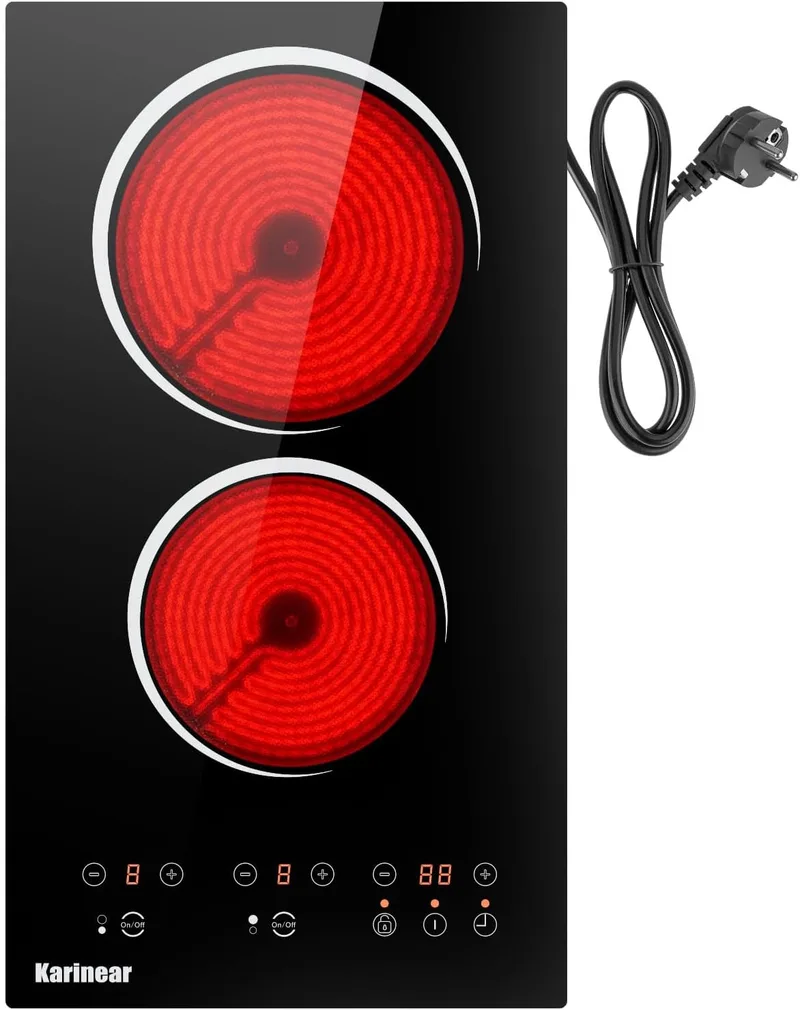 Karinear ▫️ Placa Vitrocerâmica Portátil de 2 Fogo com Tomada, 3000 W