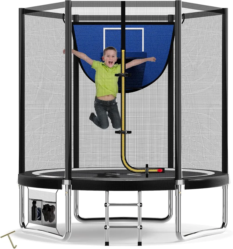 Devoko ▫️ Trampolim exterior para crianças Ø 183/228/305/366/427 cm, trampolim para crianças com rede para sapatos, escada, rede de segurança, capacidade de carga 50-150 kg