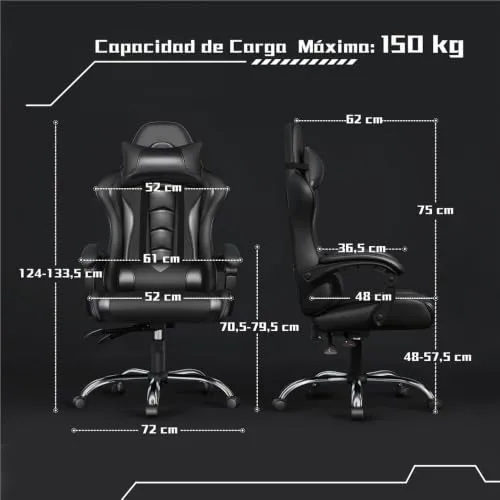 Yaheetech ▫️ Cadeira de jogos com massajador – Cadeira de escritório ergonómica preta 2