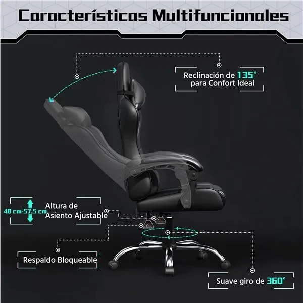 Yaheetech ▫️ Cadeira de jogos com massajador – Cadeira de escritório ergonómica preta 5
