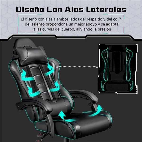Yaheetech ▫️ Cadeira de jogos com massajador – Cadeira de escritório ergonómica preta 6