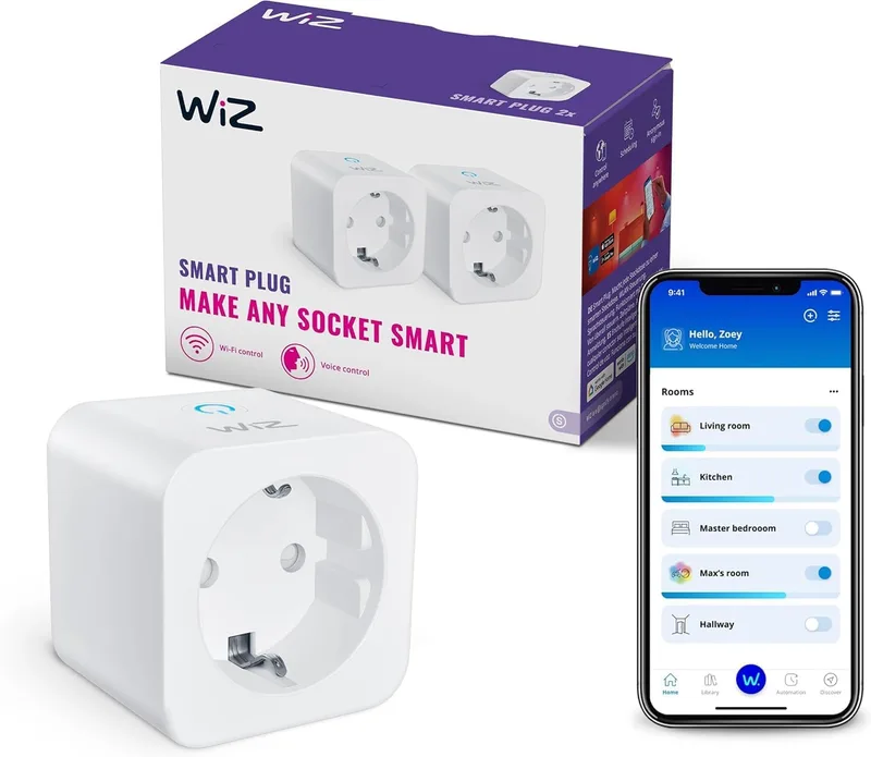 WiZ ▫️ Tomada Inteligente Wi-Fi, tipo F, 230 V, 50 Hz, Configuração Fácil, Certificada pela Matter, Controlos Inteligentes, Comandos de Voz, Compatível com Alexa, Google Home e Apple Home, Conjunto de 4