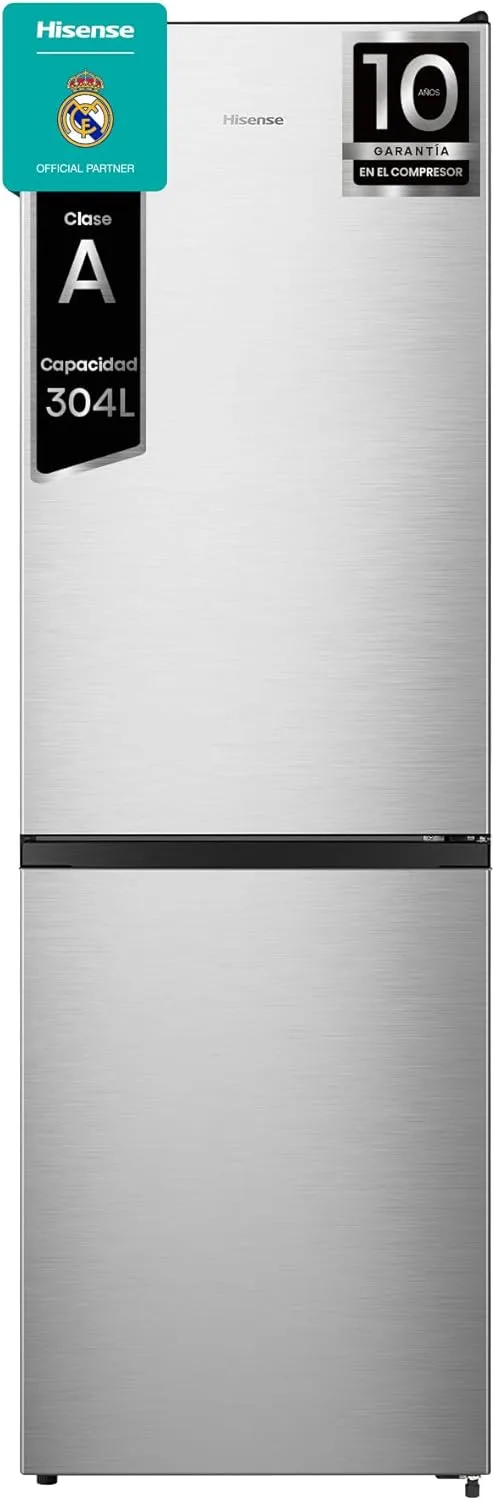 Hisense ▫️ RB3N300NECA - Frigorífico Combi Total No Frost, 304L, 187cm, Multi Fluxo de Ar, Abertura da Porta a 90º, Prateleiras de Segurança, Congelação Rápida, Porta Reversível, Inversor, LED, Aço Inoxidável, Inox