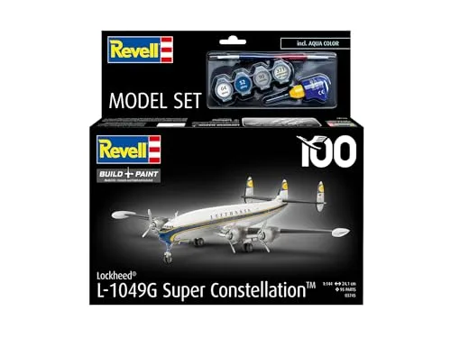 Revell ▫️ 63745 Lockheed L.1049G Super Constellation Luf, escala 1:144. Kit de modelo em plástico para montar e pintar, com acessórios 3