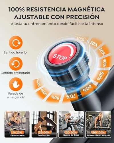 Burever ▫️ Bicicleta estática para uso doméstico com aplicação, bicicleta estática silenciosa com resistência magnética de 0 a 100%, ecrã LCD, suporte para halteres e porta-copos, volante de 15 kg, peso máximo de 160 kg, verde 4