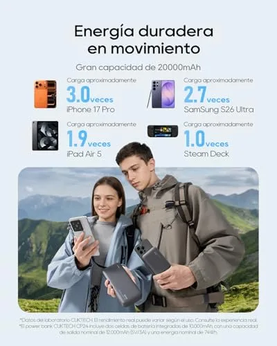 CUKTECH ▫️ Power Bank 20000mAh Bateria Externa Carregamento Rápido 40W Cabo USB-C Integrado PD3.0 Carregador Portátil com LED Compatível com iPhone 17/16/15, Samsung S24/S25, Xiaomi, iPad 5