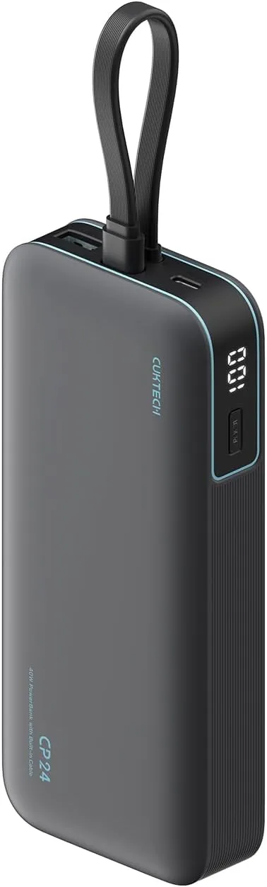 CUKTECH ▫️ Power Bank 20000mAh Bateria Externa Carregamento Rápido 40W Cabo USB-C Integrado PD3.0 Carregador Portátil com LED Compatível com iPhone 17/16/15, Samsung S24/S25, Xiaomi, iPad