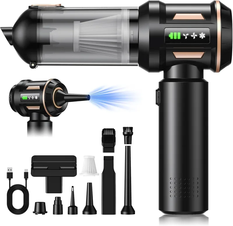 Miecgth ▫️ 2026 Aspirador de mão,28000PA Mini aspirador de pó sem fio 4 em 1, auto-drenagem com um botão, 3 níveis de sucção, motor sem escova, para casa/doméstico/cabelo/animais de estimação/cozinha (ouro preto)