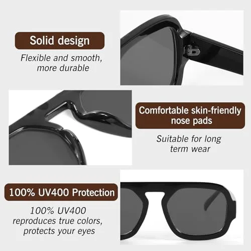 Beipegin ▫️ Óculos de sol para homem e mulher, estilo vintage quadrado com proteção UV400 para conduzir ao ar livre 3