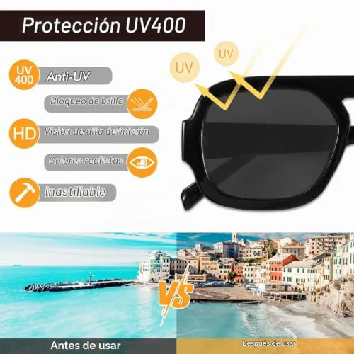 Beipegin ▫️ Óculos de sol para homem e mulher, estilo vintage quadrado com proteção UV400 para conduzir ao ar livre 5