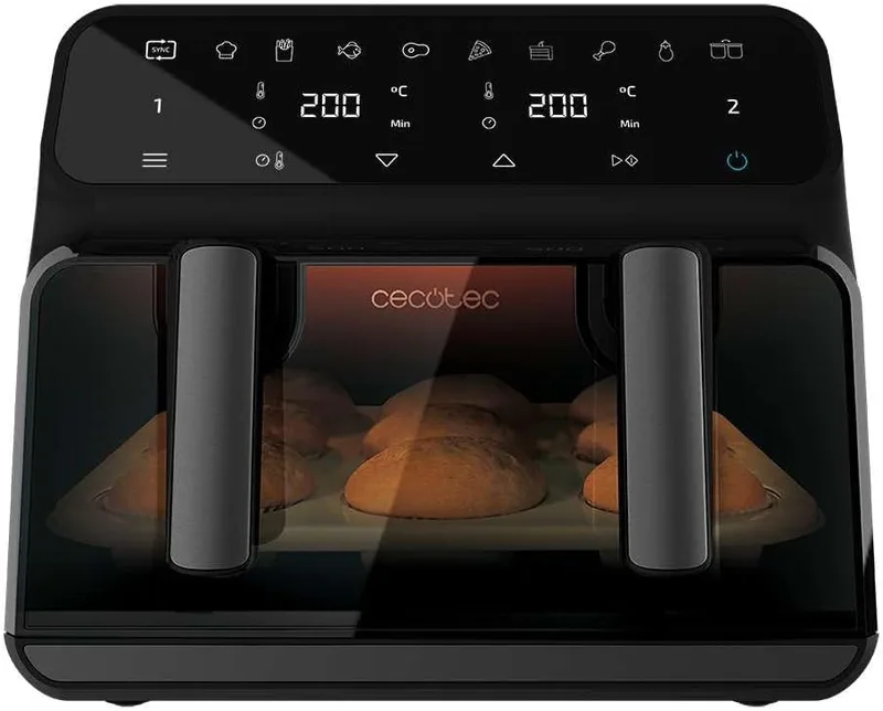 Cecotec ▫️ Fritadeira de ar quente sem óleo de 9 L ou com cuba dupla de 4,5 L Cecofry Advance 9000 Window Plus. 2200 W, divisória, temperatura dupla, janela de visualização, 8 menus, temperatura 60-200 ºC, painel tátil