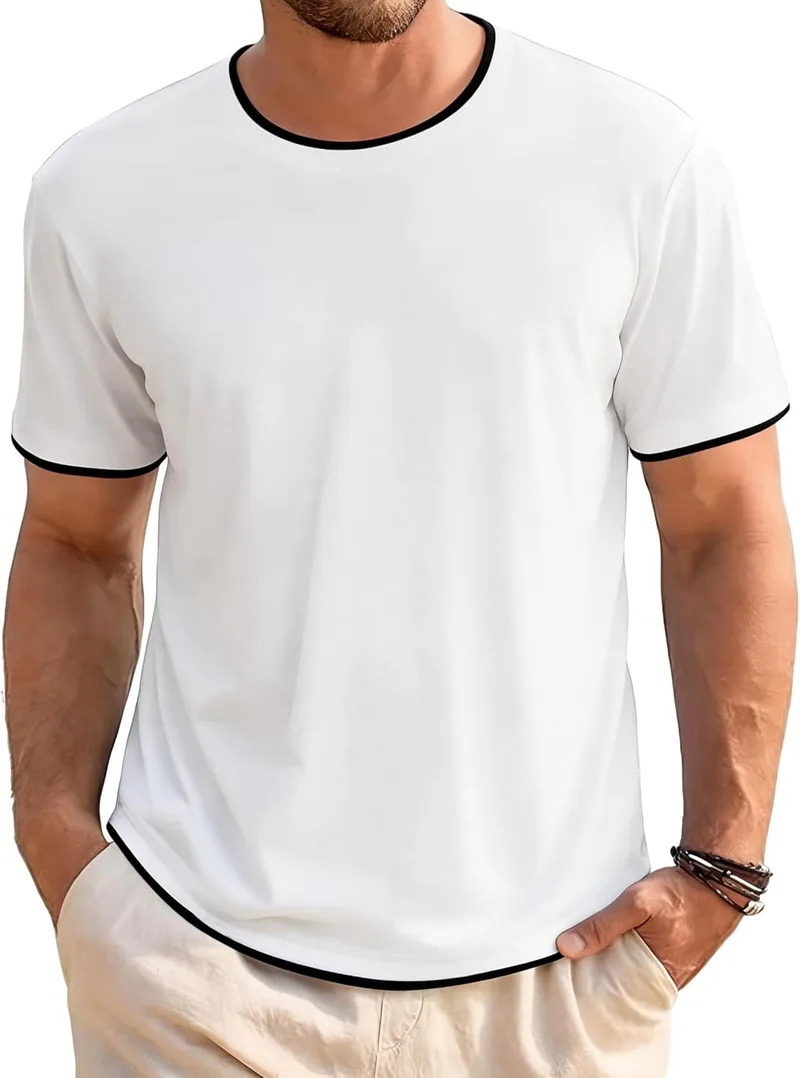 Wayleb ▫️ Camisola de manga curta para homem com gola redonda, camisolas de algodão casuais e respiráveis para homem, camisola básica para o verão e uso diário, tamanhos S-3XL