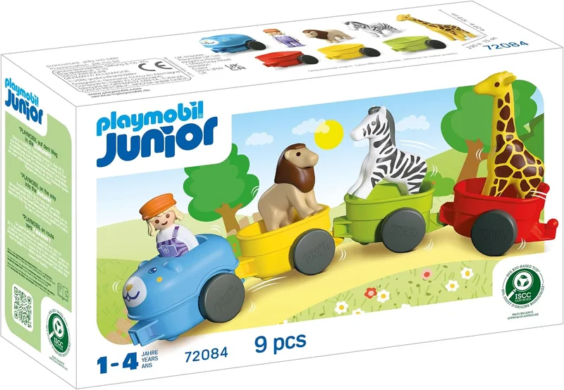 PLAYMOBIL ▫️ Junior | Comboio dos Animais | Comboio colorido com animais, 4 vagões e cabina do maquinista | para crianças a partir dos 4 anos | 72084