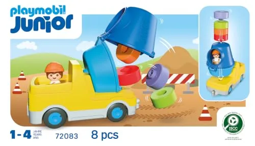 PLAYMOBIL ▫️ Junior | Betoneira | Veículo de obra colorido com tambor amovível e blocos encaixáveis | para crianças a partir dos 4 anos | 72083 6