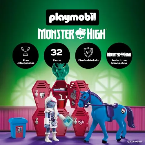 PLAYMOBIL ▫️ Monster High™ | Abbey nos cacifos | Cena no corredor da escola com Abbey Bominable, Nightmare, livro fosforescente e cacifos | para fãs a partir dos 5 anos | 72146 2