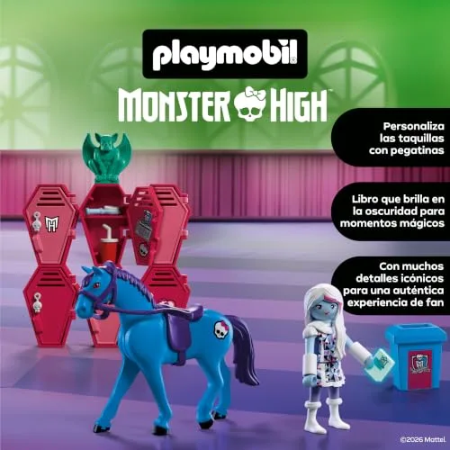 PLAYMOBIL ▫️ Monster High™ | Abbey nos cacifos | Cena no corredor da escola com Abbey Bominable, Nightmare, livro fosforescente e cacifos | para fãs a partir dos 5 anos | 72146 3
