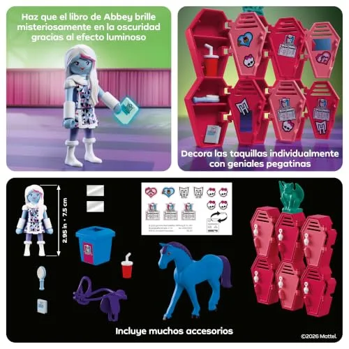 PLAYMOBIL ▫️ Monster High™ | Abbey nos cacifos | Cena no corredor da escola com Abbey Bominable, Nightmare, livro fosforescente e cacifos | para fãs a partir dos 5 anos | 72146 4