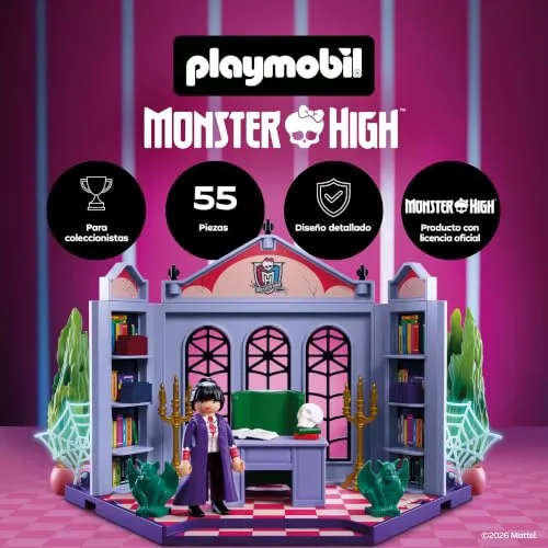 PLAYMOBIL ▫️ Monster High™ | Gabinete da Bloodgood | Conjunto de escritório com a diretora sem cabeça, secretária, relíquias e teias de aranha fosforescentes | para fãs a partir dos 5 anos | 72143 3