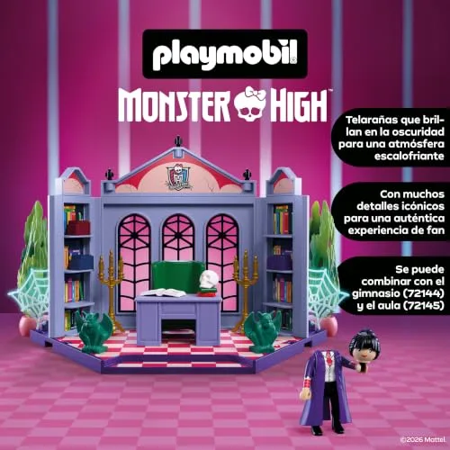 PLAYMOBIL ▫️ Monster High™ | Gabinete da Bloodgood | Conjunto de escritório com a diretora sem cabeça, secretária, relíquias e teias de aranha fosforescentes | para fãs a partir dos 5 anos | 72143 4