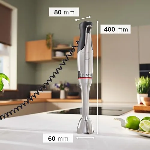 Bosch ▫️ Batedeira manual, série ErgoMaster 8, motor de 1 500 watts, regulação intuitiva da velocidade, lâmina com 6 lâminas, acessórios incluídos, aço inoxidável, MSM8M930 2