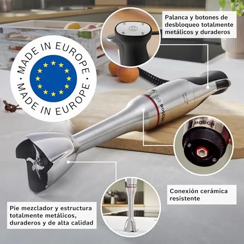 Bosch ▫️ Batedeira manual, série ErgoMaster 8, motor de 1 500 watts, regulação intuitiva da velocidade, lâmina com 6 lâminas, acessórios incluídos, aço inoxidável, MSM8M930 4