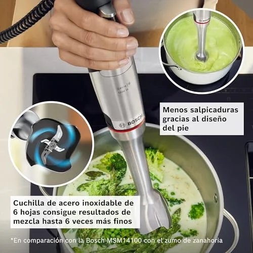 Bosch ▫️ Batedeira manual, série ErgoMaster 8, motor de 1 500 watts, regulação intuitiva da velocidade, lâmina com 6 lâminas, acessórios incluídos, aço inoxidável, MSM8M930 5