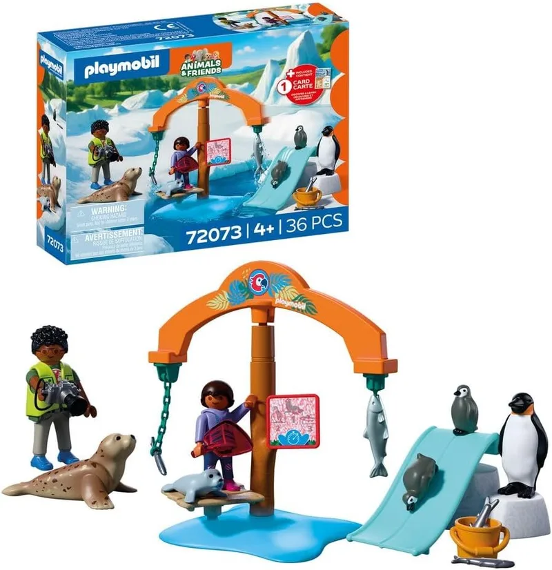 PLAYMOBIL ▫️ Animais e Amigos | Expedição ao Gelo no Jardim Zoológico | Pinguins e focas com carrossel de alimentação | Brinquedo infantil a partir dos 4 anos | 72073