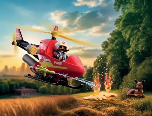 PLAYMOBIL ▫️ City Action | Helicóptero dos Bombeiros | Helicóptero de Emergência com função de jato de água, piloto e acessórios de resgate | para crianças a partir dos 4 anos | 72196 2